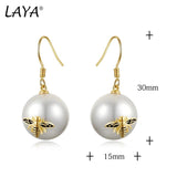 925 Silver Zircon Shell Pearl Bee Earrings Wedding Jewelry