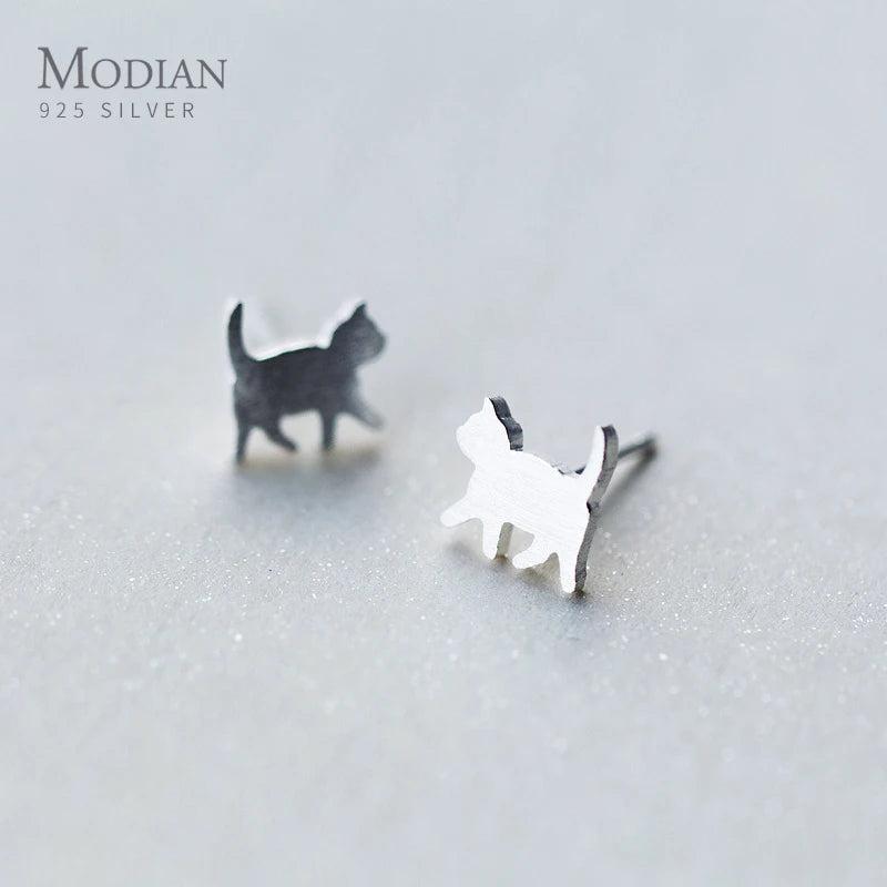 925 Silver Cat Stud Earrings for Kids