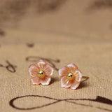 925 Silver Peach Flower Shell Carvings Stud Earrings Women Gift