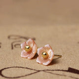 925 Silver Peach Flower Shell Carvings Stud Earrings Women Gift