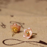 925 Silver Peach Flower Shell Carvings Stud Earrings Women Gift