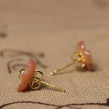 925 Silver Peach Flower Shell Carvings Stud Earrings Women Gift