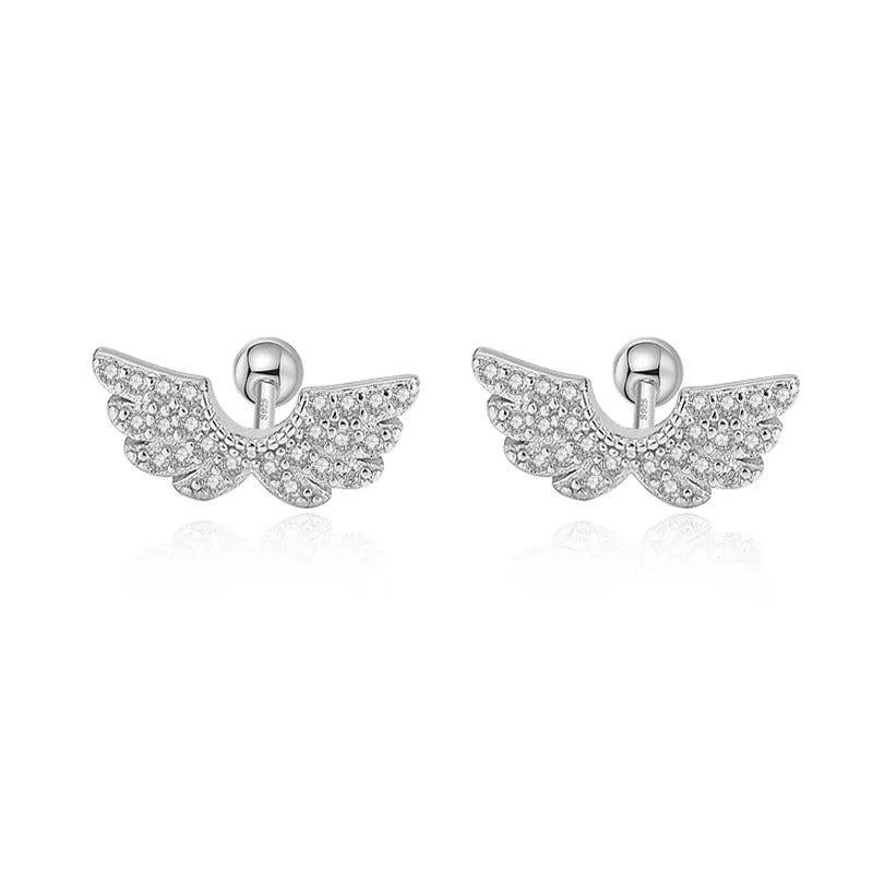 Trustdavis Real 925 Silver Angel Wings CZ Earrings