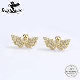 Trustdavis Real 925 Silver Angel Wings CZ Earrings
