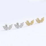 Trustdavis Real 925 Silver Angel Wings CZ Earrings