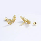 Trustdavis Real 925 Silver Angel Wings CZ Earrings