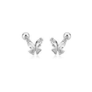 925 Sterling Silver Clear Butterfly Piercing Stud Earring