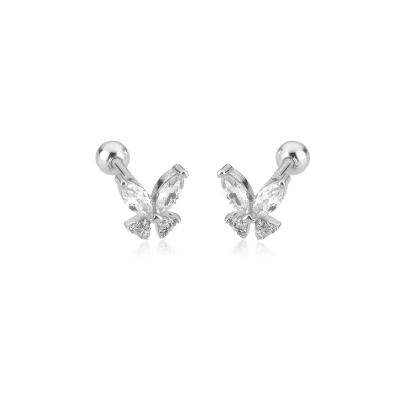 925 Sterling Silver Clear Butterfly Piercing Stud Earring