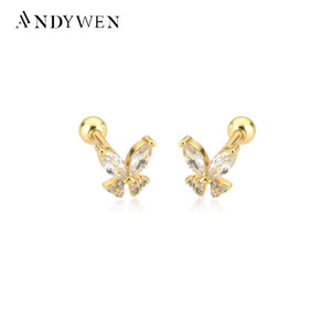 925 Sterling Silver Clear Butterfly Piercing Stud Earring