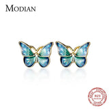 Enamel Butterfly Stud Earring 925 Silver Insect Ear Studs Fine Jewelry