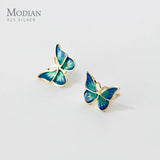 Enamel Butterfly Stud Earring 925 Silver Insect Ear Studs Fine Jewelry
