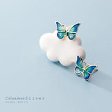 Enamel Butterfly Stud Earring 925 Silver Insect Ear Studs Fine Jewelry