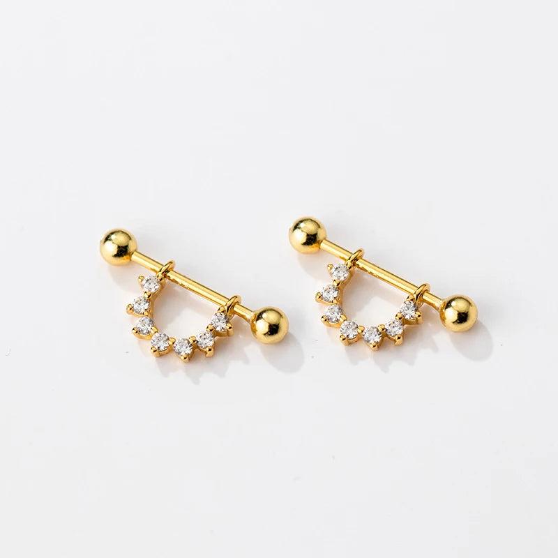 925 Silver U Stud Earrings for Women Girls Student with Row Drill Two Style