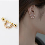 925 Silver U Stud Earrings for Women Girls Student with Row Drill Two Style