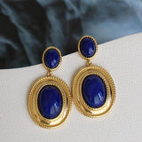 Lapis Lazuli Oval Hollow Earrings Punk Retro Women's Jewelry