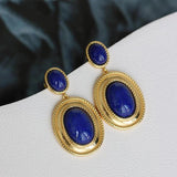 Lapis Lazuli Oval Hollow Earrings Punk Retro Women's Jewelry