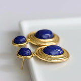 Lapis Lazuli Oval Hollow Earrings Punk Retro Women's Jewelry