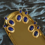 Lapis Lazuli Oval Hollow Earrings Punk Retro Women's Jewelry