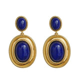 Lapis Lazuli Oval Hollow Earrings Punk Retro Women's Jewelry