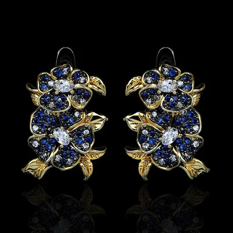 925 Silver Colorful Zircon Flower Earrings for Women's Party