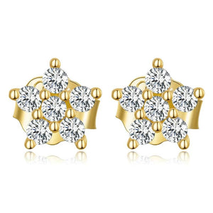 925 Silver Crystal Flower Stud Earrings 14k Plated Women Party