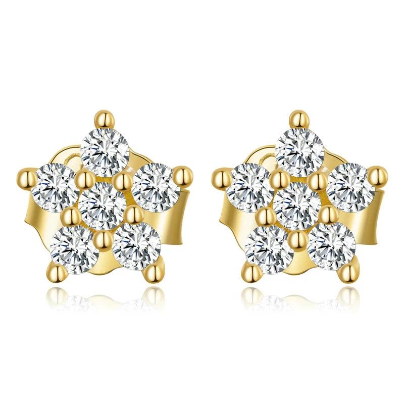 925 Silver Crystal Flower Stud Earrings 14k Plated Women Party