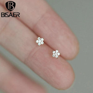 925 Silver Crystal Flower Stud Earrings 14k Plated Women Party