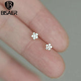 925 Silver Crystal Flower Stud Earrings 14k Plated Women Party