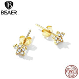 925 Silver Crystal Flower Stud Earrings 14k Plated Women Party