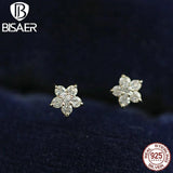 925 Silver Crystal Flower Stud Earrings 14k Plated Women Party