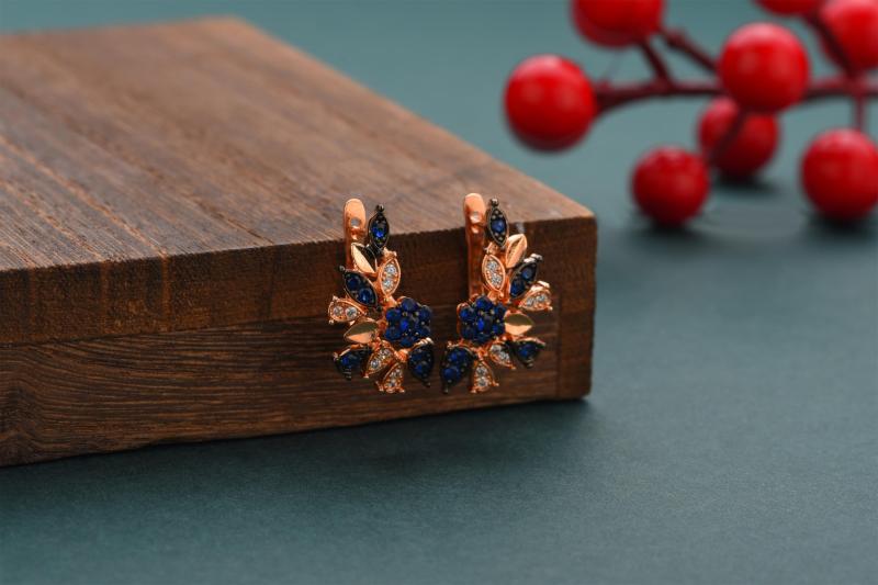 Unique Rose Micro Wax Inlay Drop Earrings with Colorful Stones