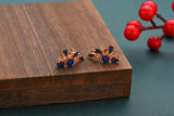 Unique Rose Micro Wax Inlay Drop Earrings with Colorful Stones