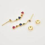 925 Silver Colorful Line Red Piercing Drop Earring Women Gift