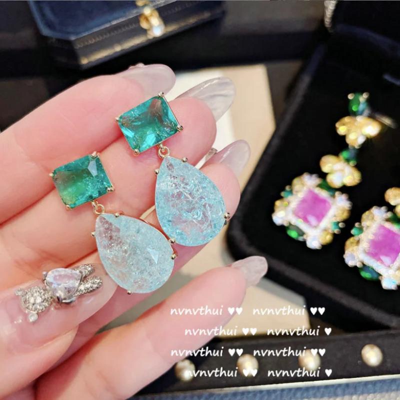 Water Drop Tourmaline Dangler Earrings Retro Jewelry