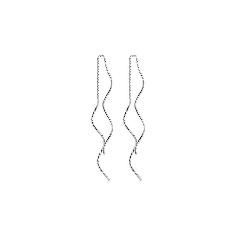 925 Silver Wave Shape Threader Earrings Pull Through Drop Earring