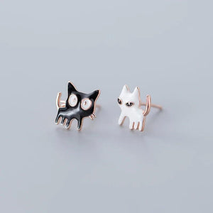 MloveAcc 925 Silver Cat Stud Earrings Enamel Small Kids Girls Children Earrings