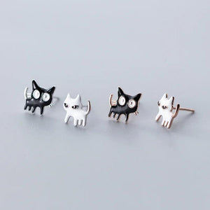 MloveAcc 925 Silver Cat Stud Earrings Enamel Small Kids Girls Children Earrings