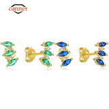 Green Red Zirconia 925 Silver Cartilage Stud Earrings