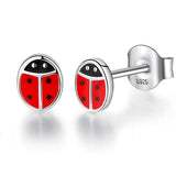 925 Silver Red Ladybug Stud Earrings for Kids