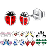 925 Silver Red Ladybug Stud Earrings for Kids