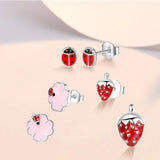 925 Silver Red Ladybug Stud Earrings for Kids