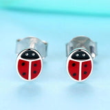 925 Silver Red Ladybug Stud Earrings for Kids