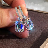 Rectangle Zircon Stone Silver Earrings for Women 925 Silver