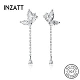 925 Silver Zircon Butterfly Tassel Drop Earrings Women Party Jewelry