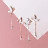 925 Silver Zircon Butterfly Tassel Drop Earrings Women Party Jewelry