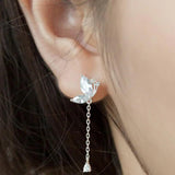 925 Silver Zircon Butterfly Tassel Drop Earrings Women Party Jewelry