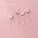 925 Silver Zircon Butterfly Tassel Drop Earrings Women Party Jewelry