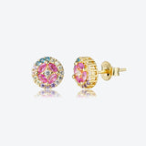 925 Sterling Silver Flower Rainbow CZ Stud Earring Piercing Wedding
