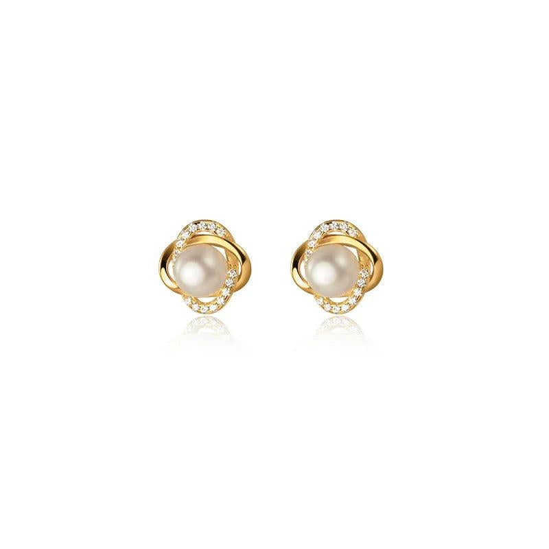 925 Silver Pearl Zircon Pierced Stud Earrings Wedding Jewelry Gift