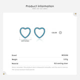 925 Silver Hearts Charm Turquoise Stud Earrings Wedding Jewelry